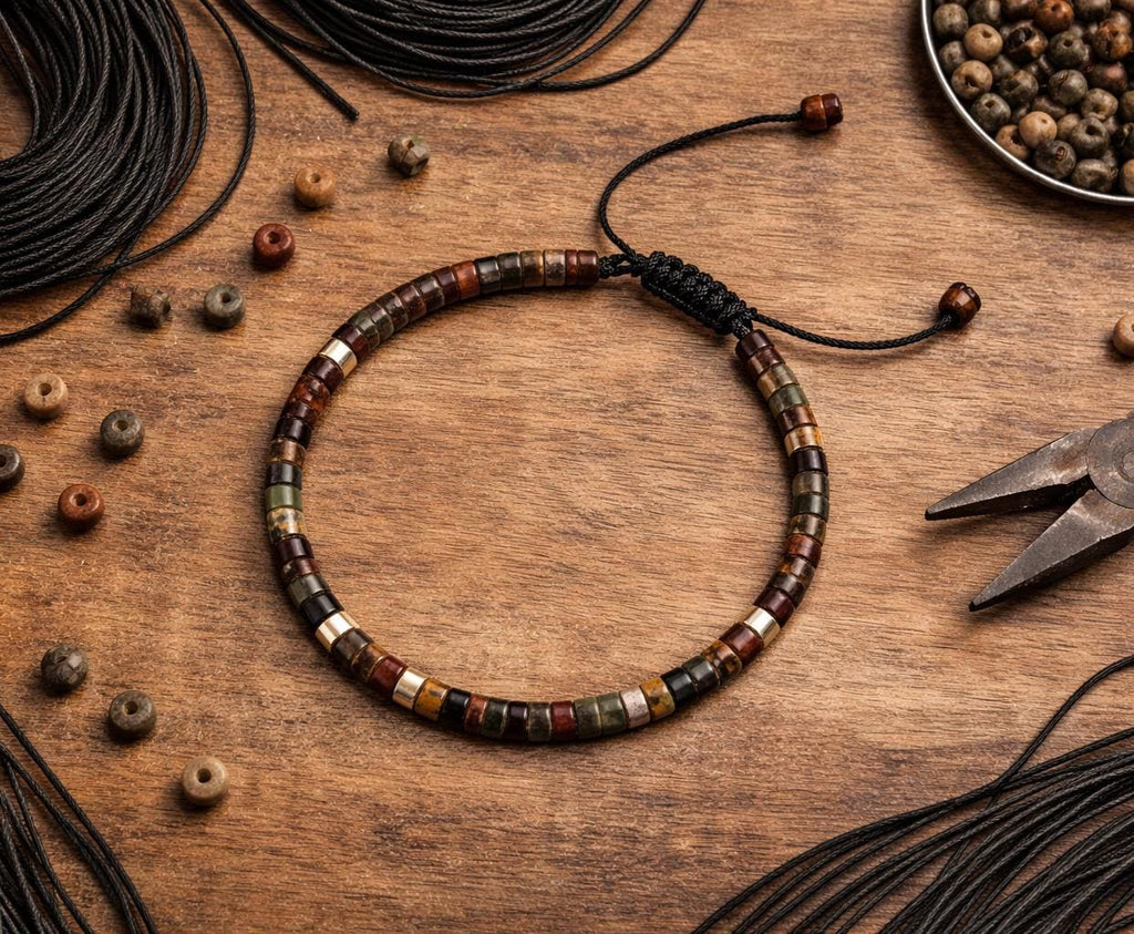 Handmade adjustable stone bracelet gift for him