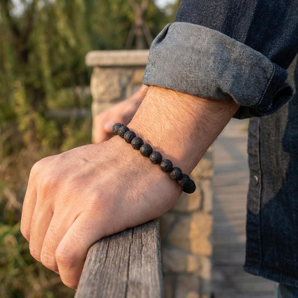 Black Lava Stone Bead Bracelet