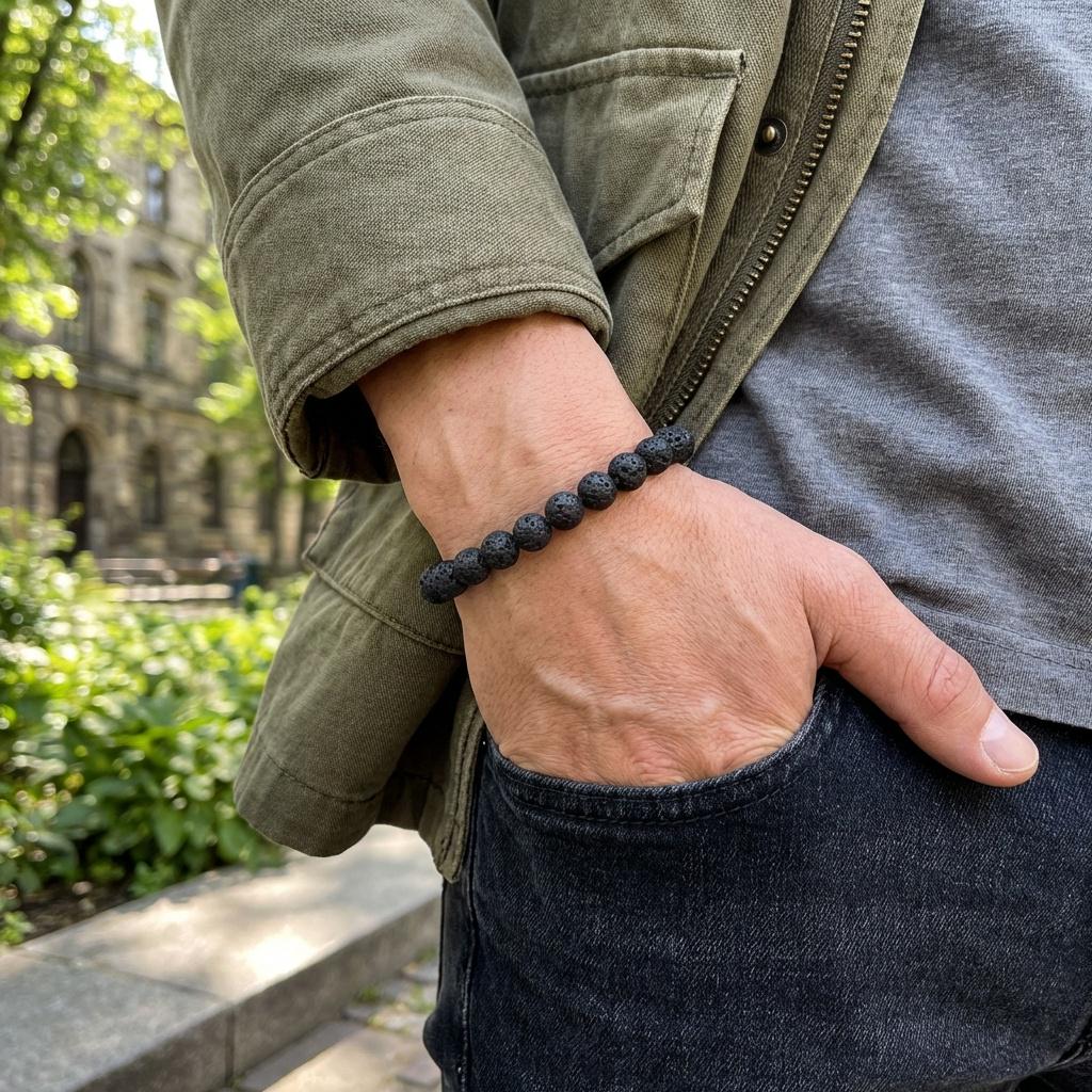 Black Lava Stone Bead Bracelet