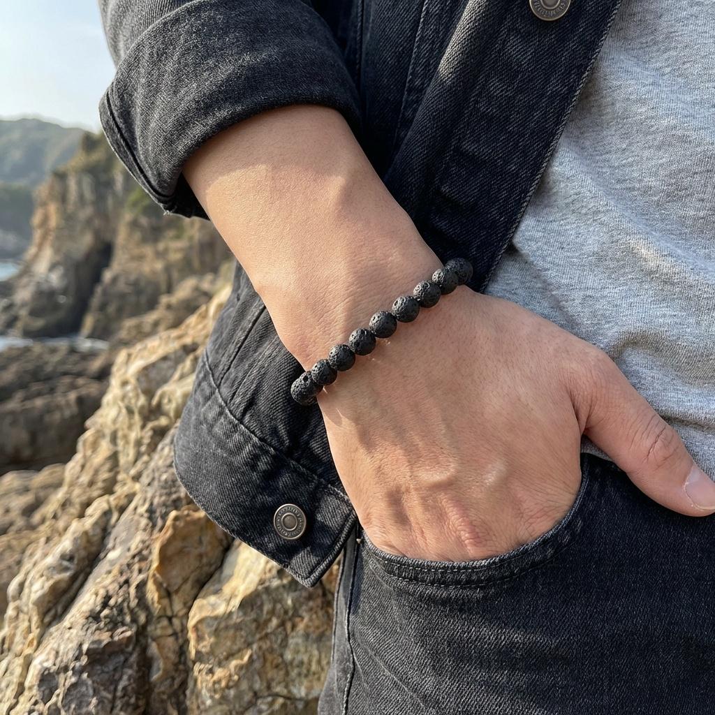 Black Lava Stone Bead Bracelet