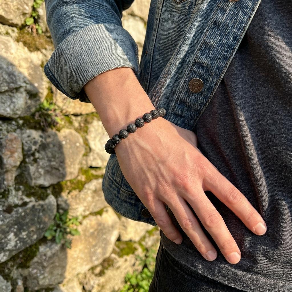 Black Lava Stone Bead Bracelet