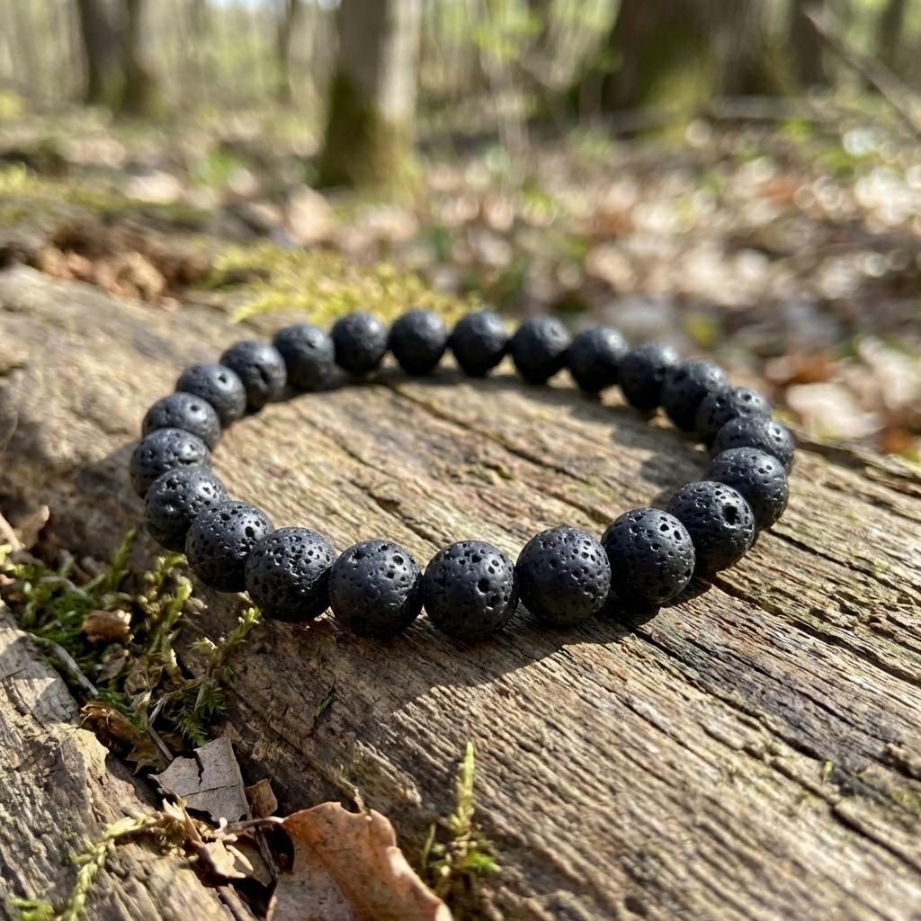 Black Lava Stone Bead Bracelet