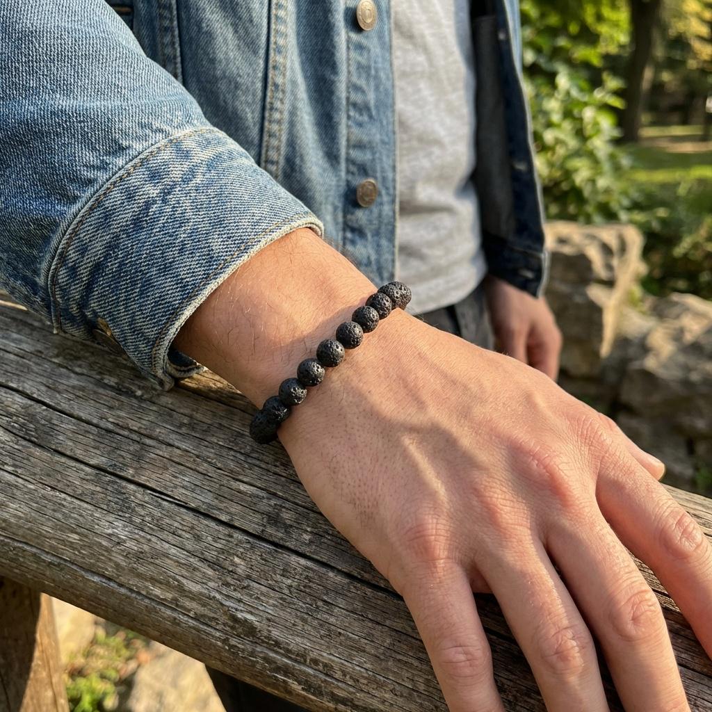 Black Lava Stone Bead Bracelet