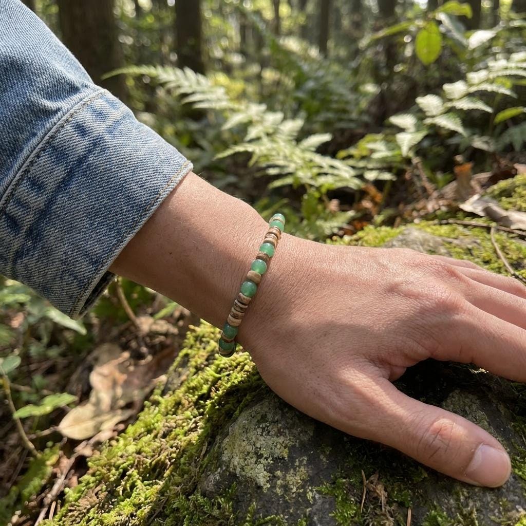 Men’s green aventurine and coconut shell bead bracelet