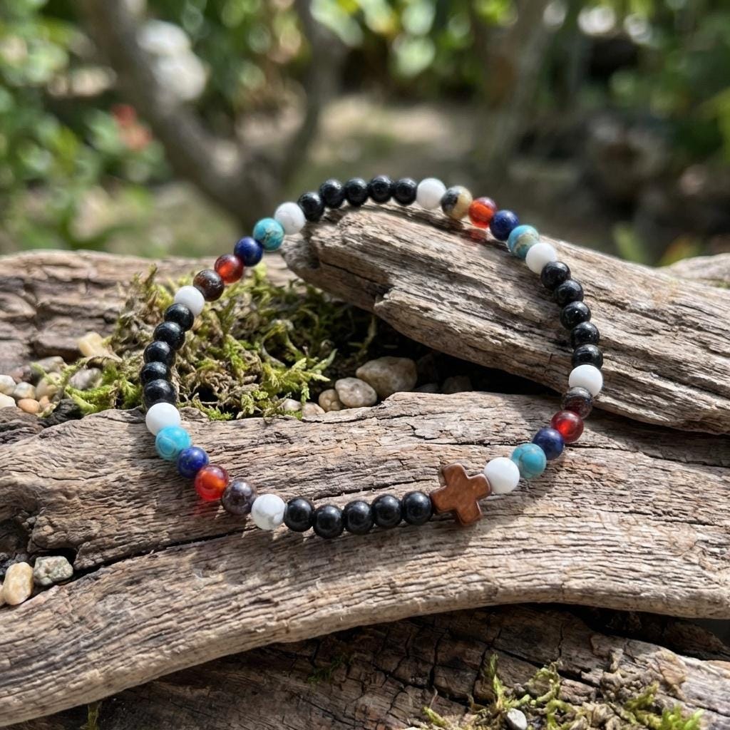 Black Stone Cross Bracelet
