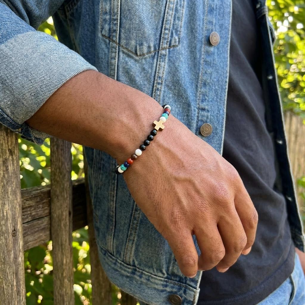 Black Stone Cross Bracelet