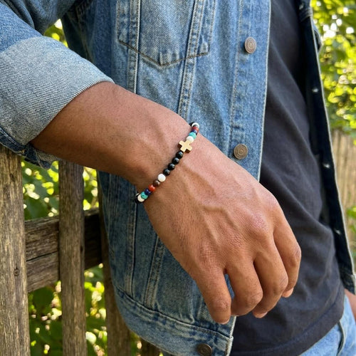 Black Stone Cross Bracelet
