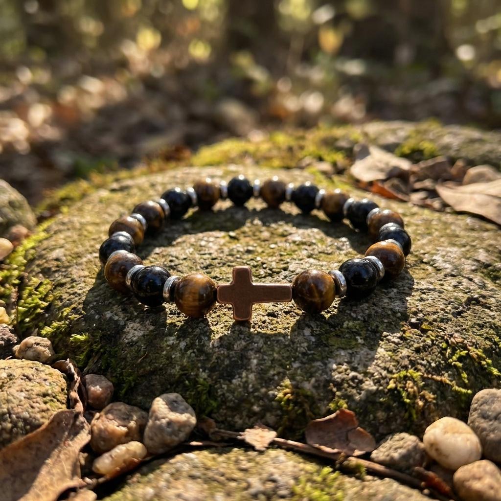 Tiger's Eye Cross Bead Bracelet