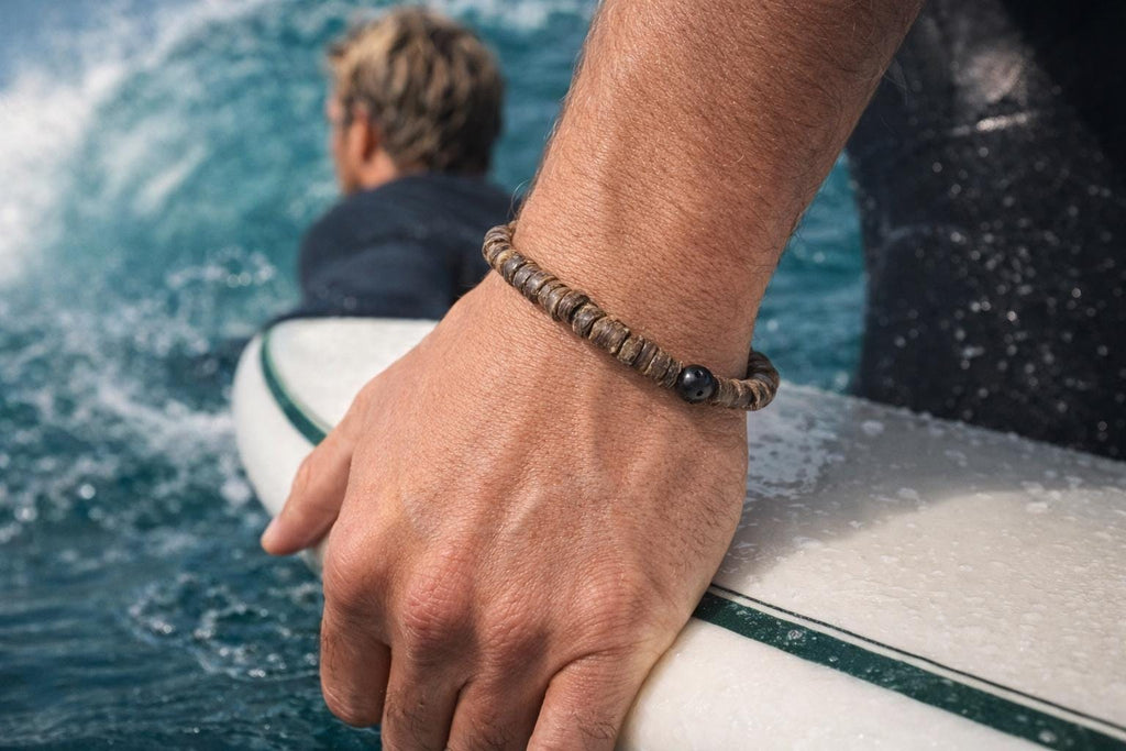 Coconut Shell and Lava Stone Bracelet
