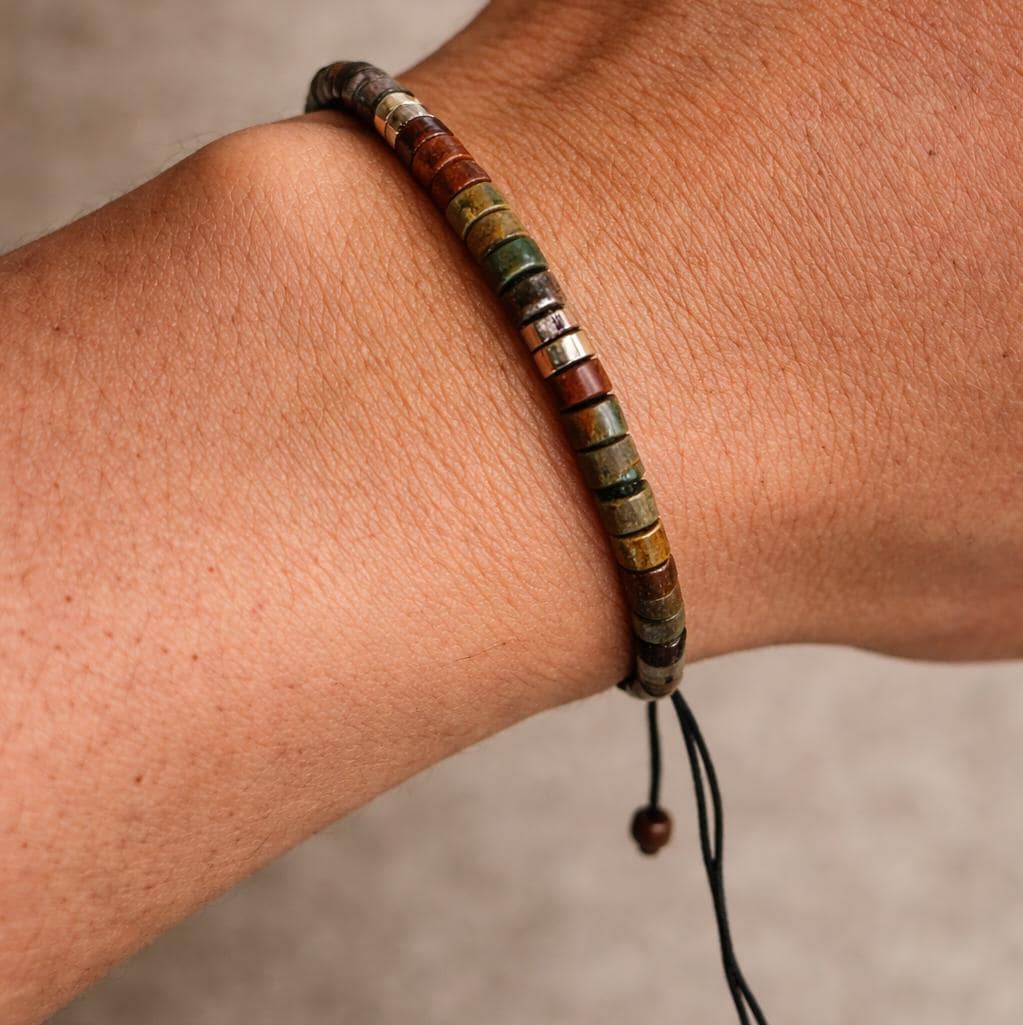 Men’s beach bracelet with earth tone stone beads and braided cord