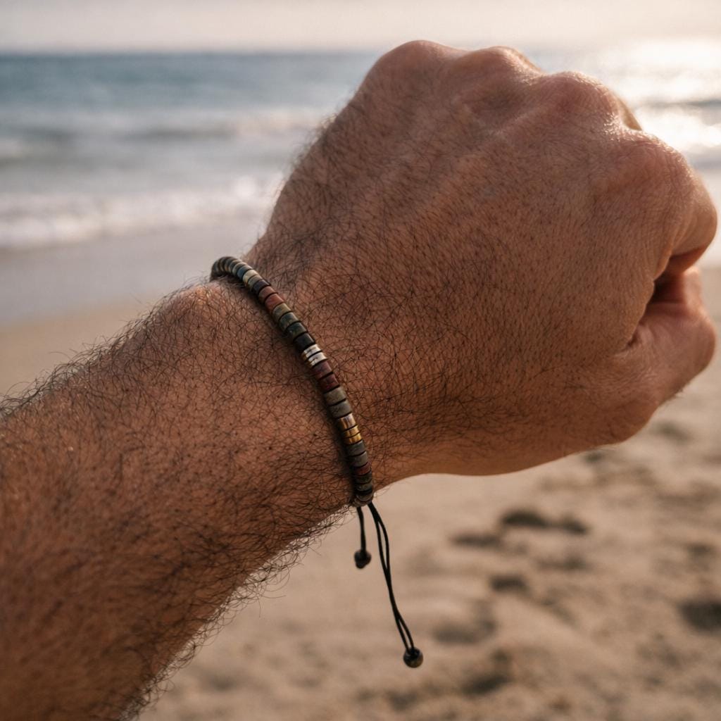 Natural jasper stone bead bracelet for men minimalist boho style