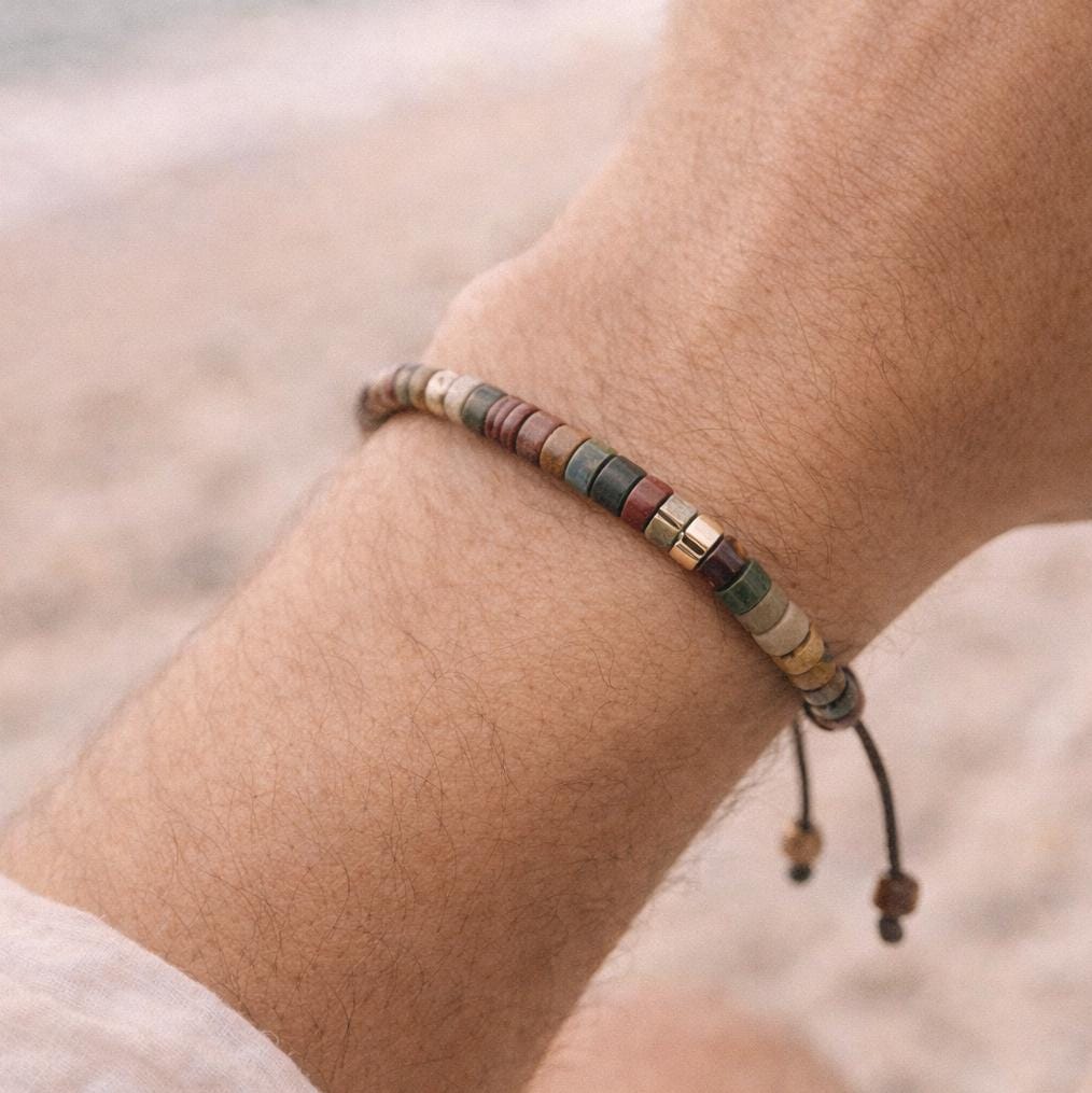 Natural jasper stone bead bracelet for men minimalist boho style