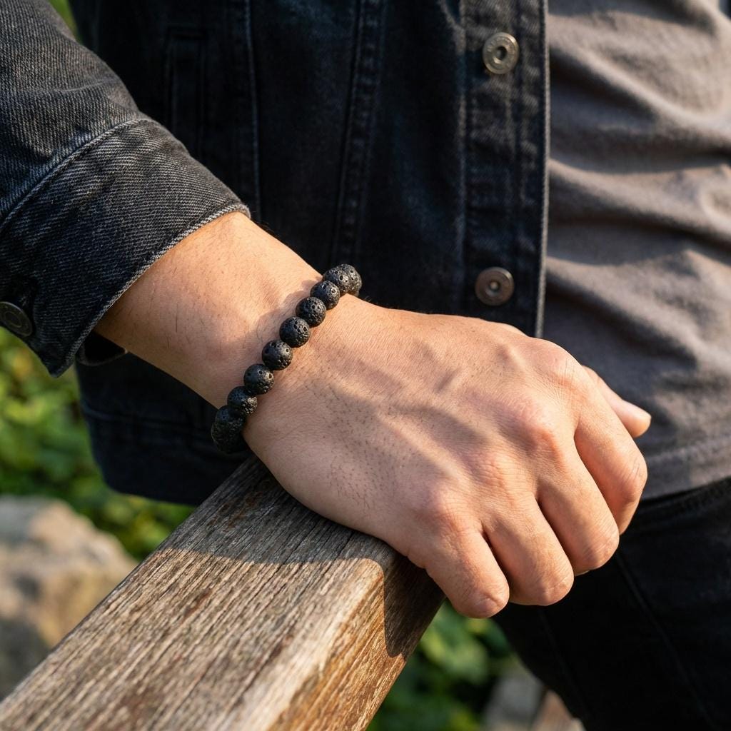Black Lava Stone Bead Bracelet