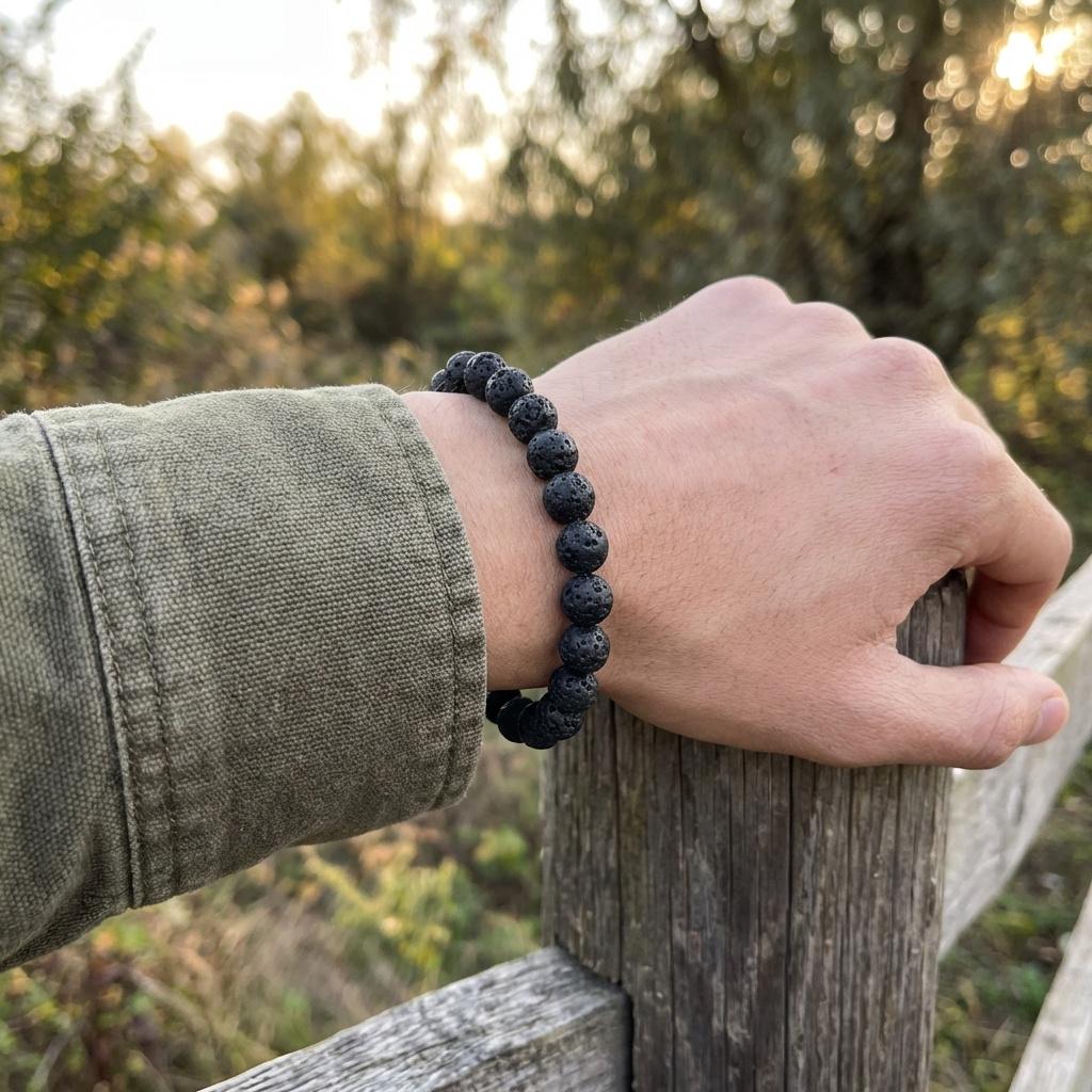 Black Lava Stone Bead Bracelet