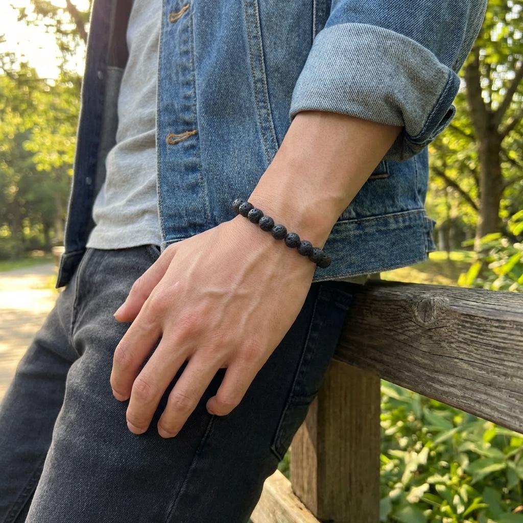 Black Lava Stone Bead Bracelet