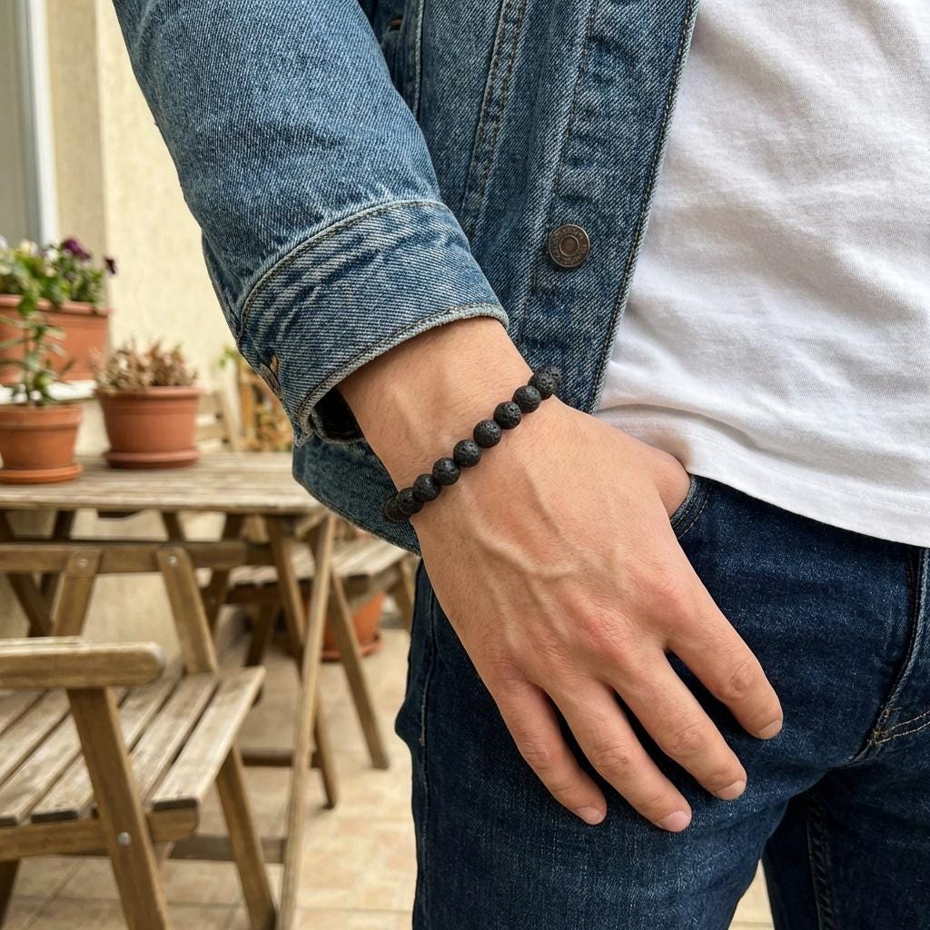 Black Lava Stone Bead Bracelet