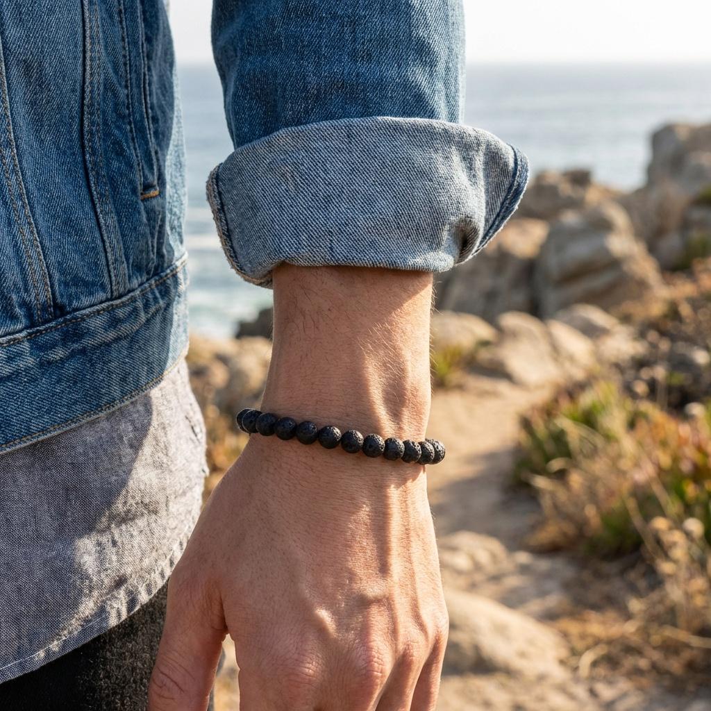 Black Lava Stone Bead Bracelet