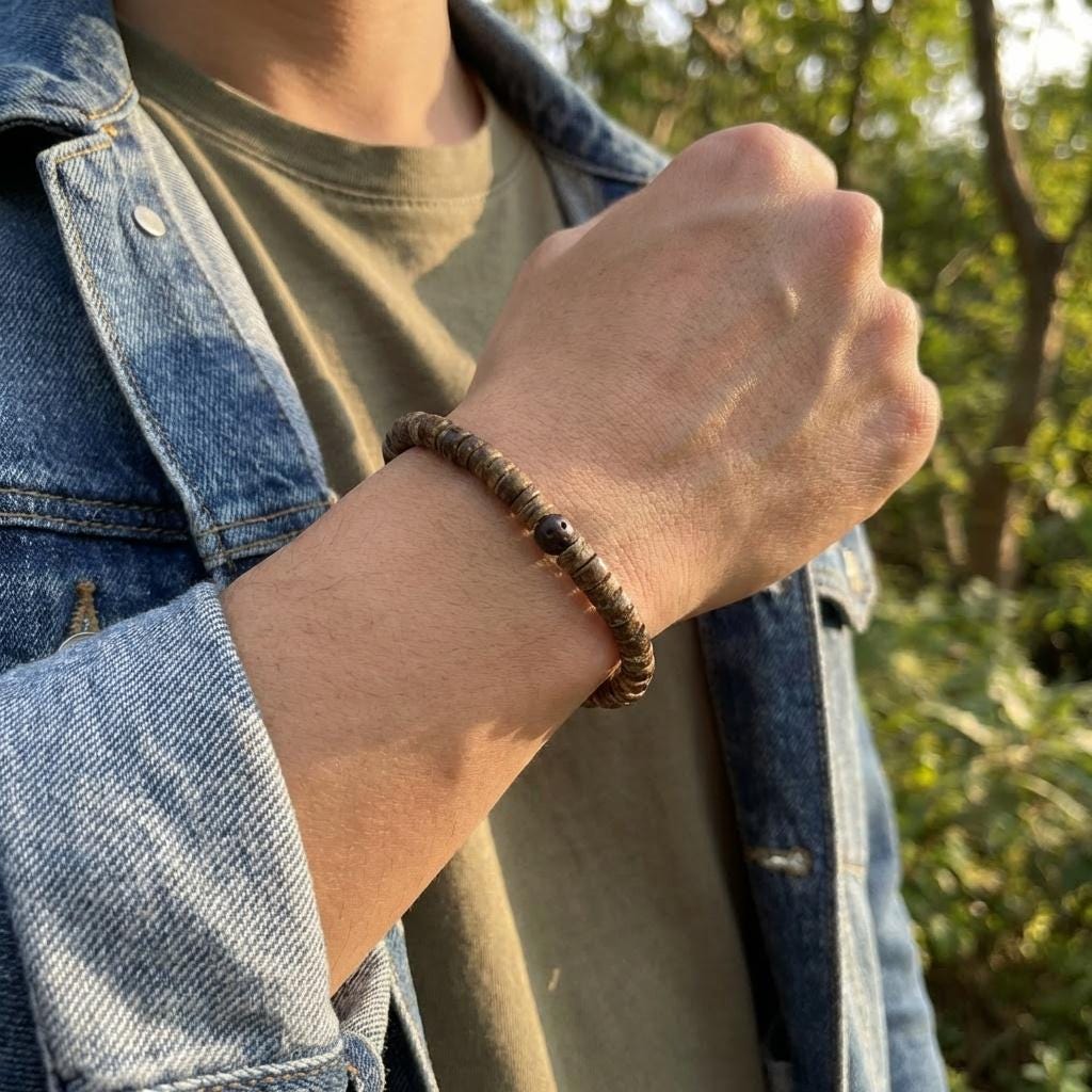Coconut Shell and Lava Stone Bracelet