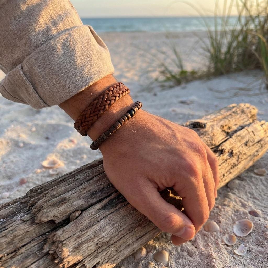 Coconut Shell and Lava Stone Bracelet