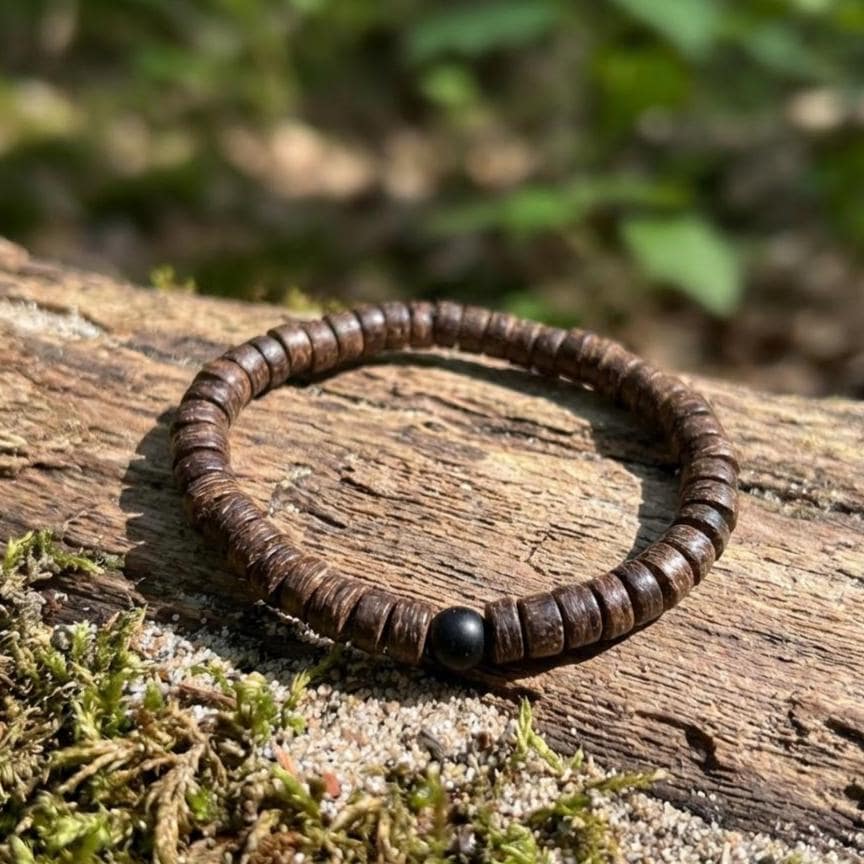 Coconut Shell and Lava Stone Bracelet