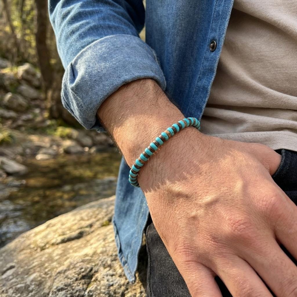 Turquoise and Coconut Shell Disc Bracelet