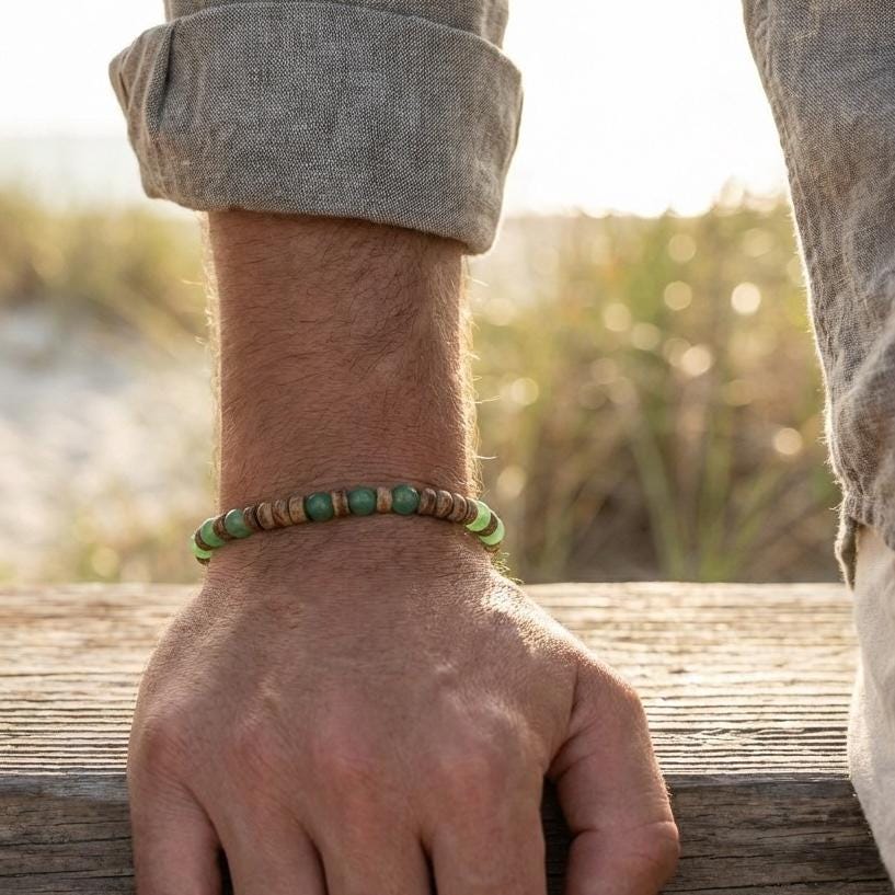 Natural stone and coconut shell men’s bracelet