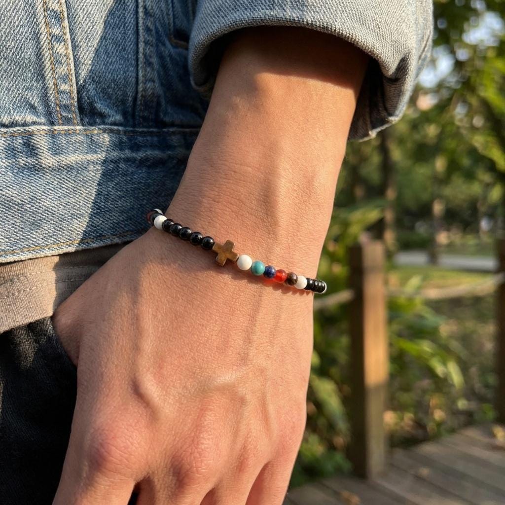 Black Stone Cross Bracelet