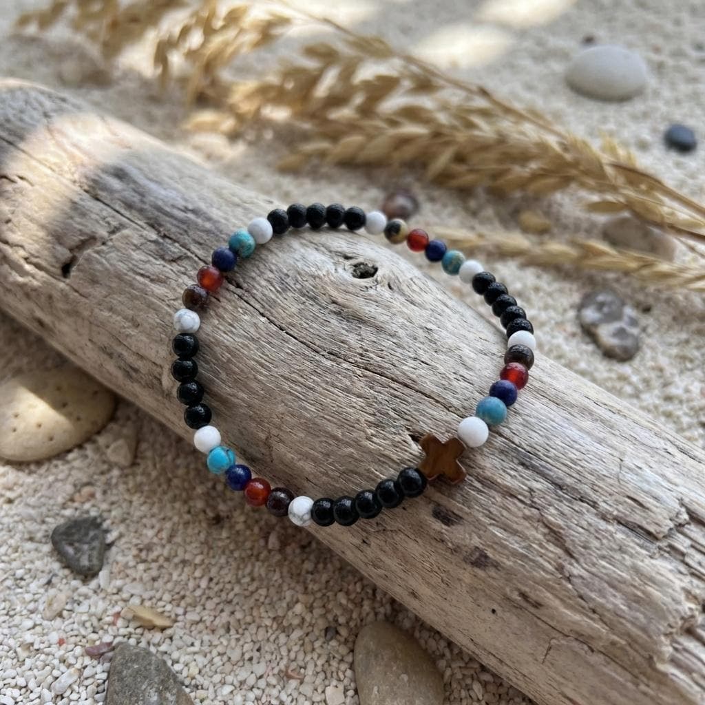 Black Stone Cross Bracelet