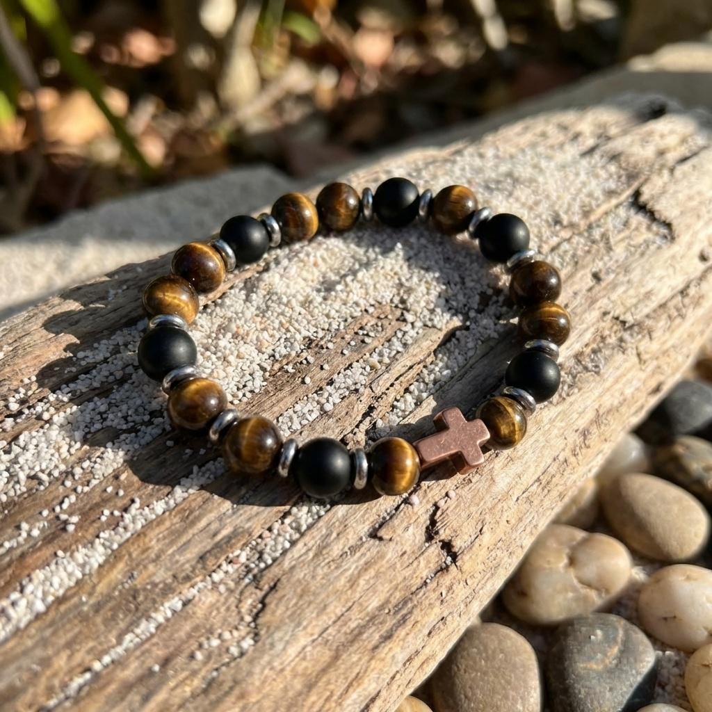 Tiger's Eye Cross Bead Bracelet