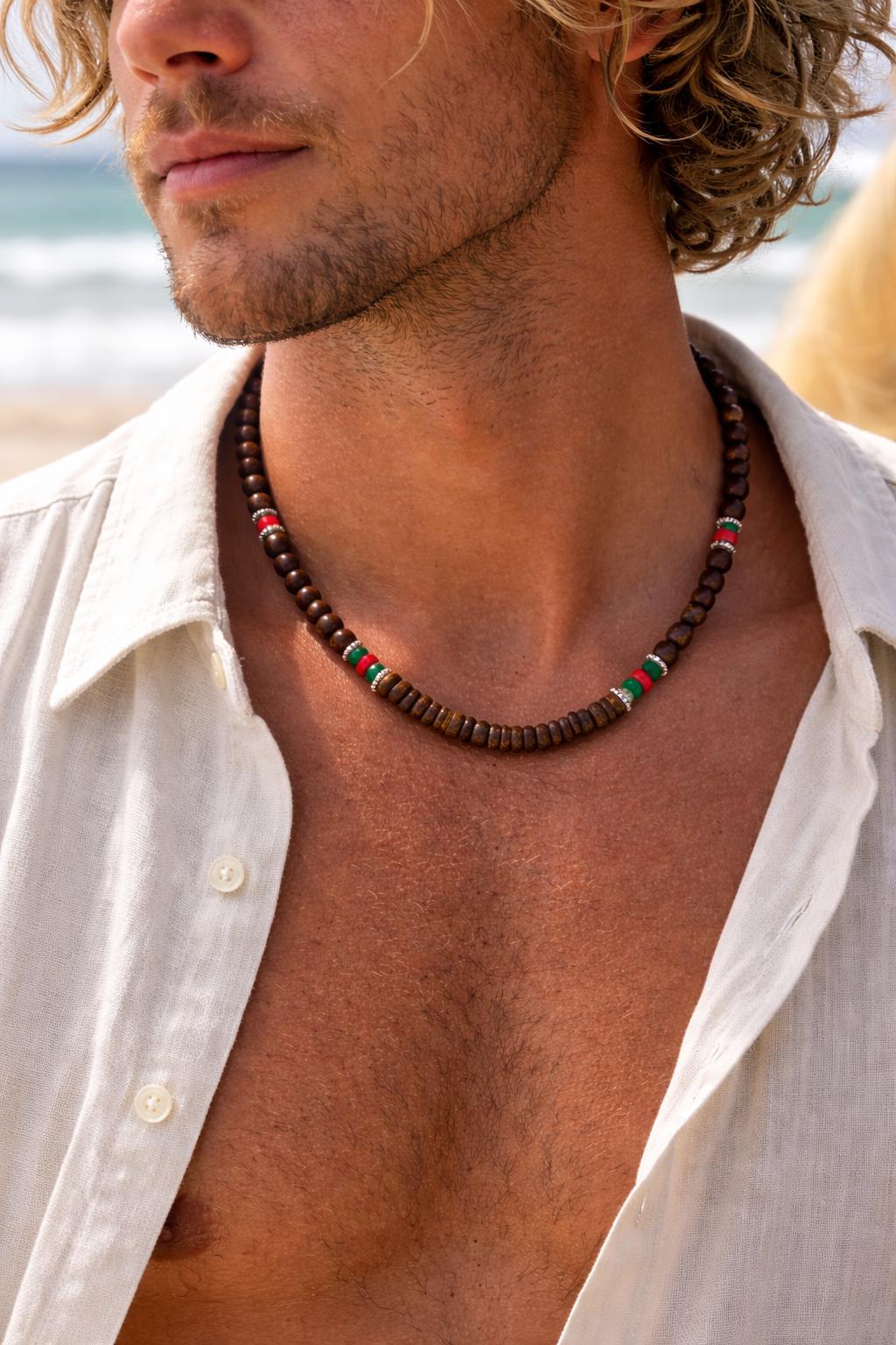 Coconut Shell and Wood Bead Cord Necklace