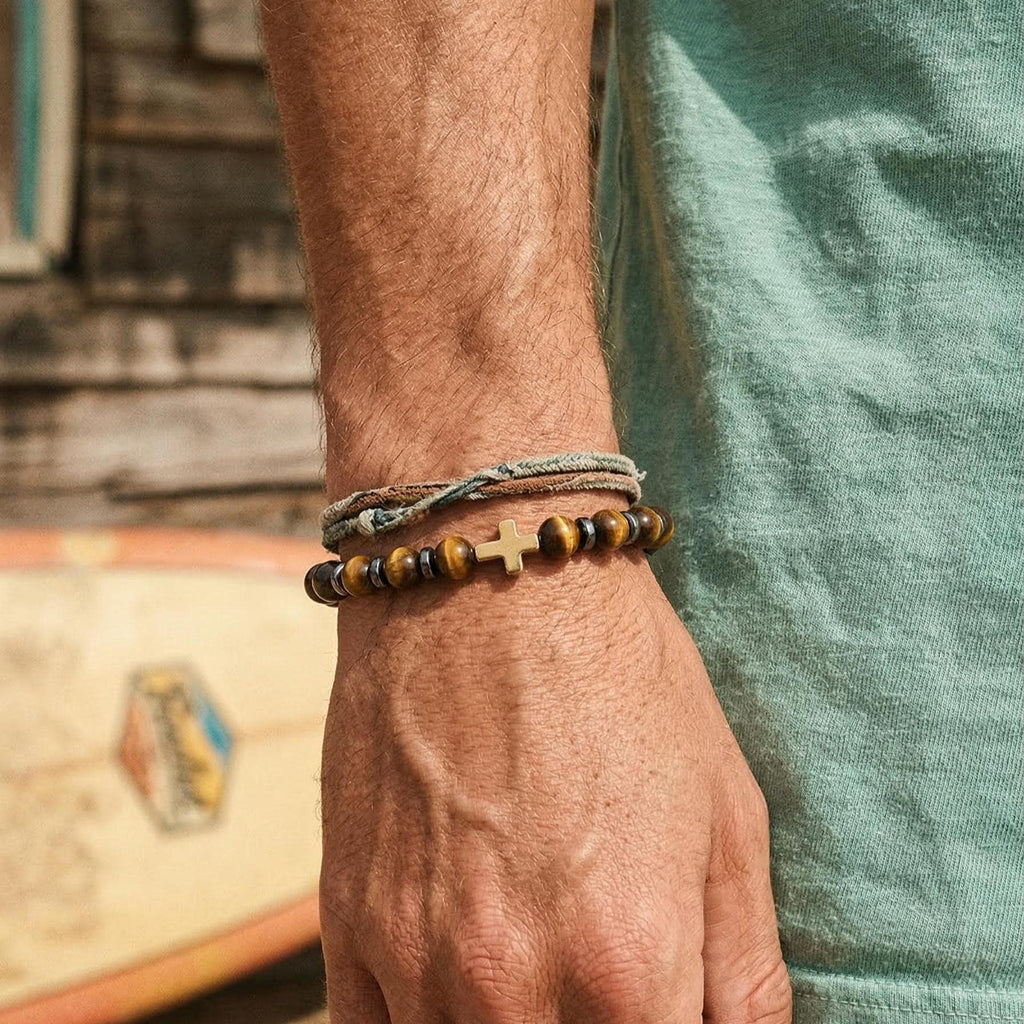 Tiger's Eye Cross Bead Bracelet