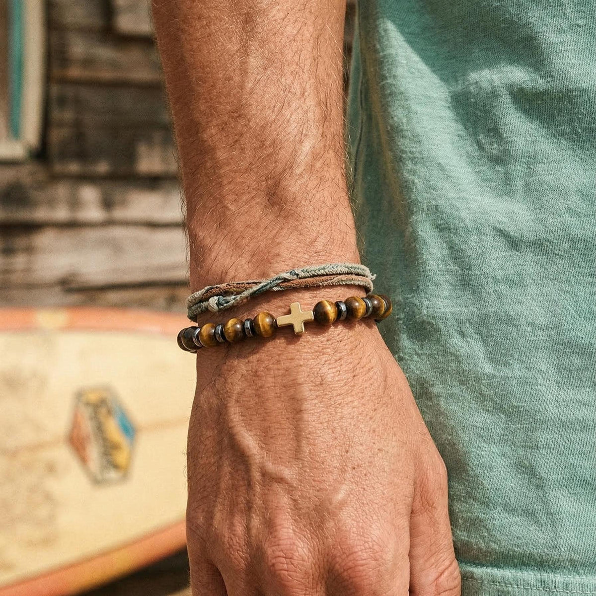 Tiger's Eye Cross Bead Bracelet