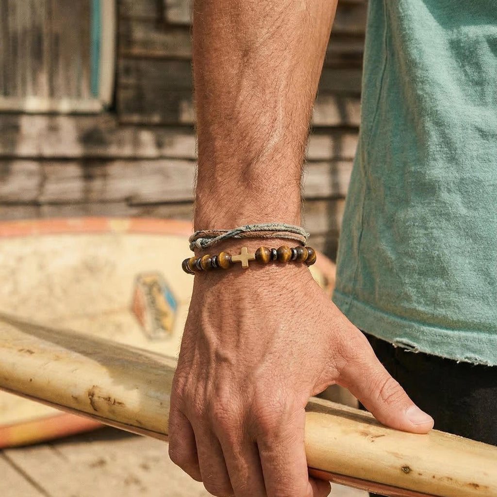 Tiger's Eye Cross Bead Bracelet