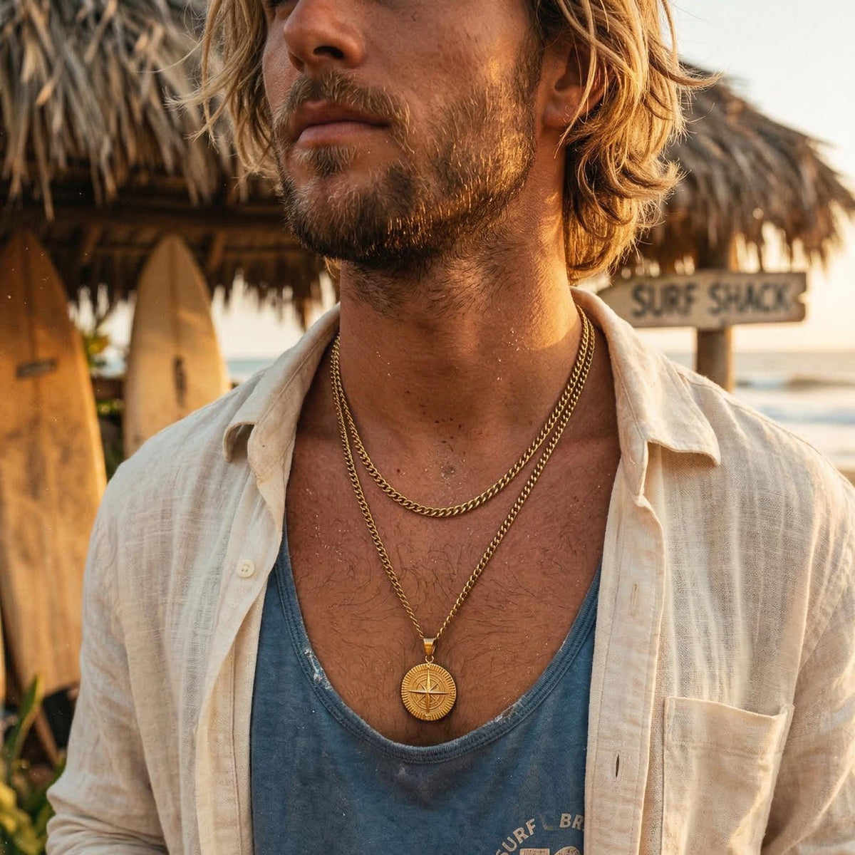 Gold Compass Pendant Necklace