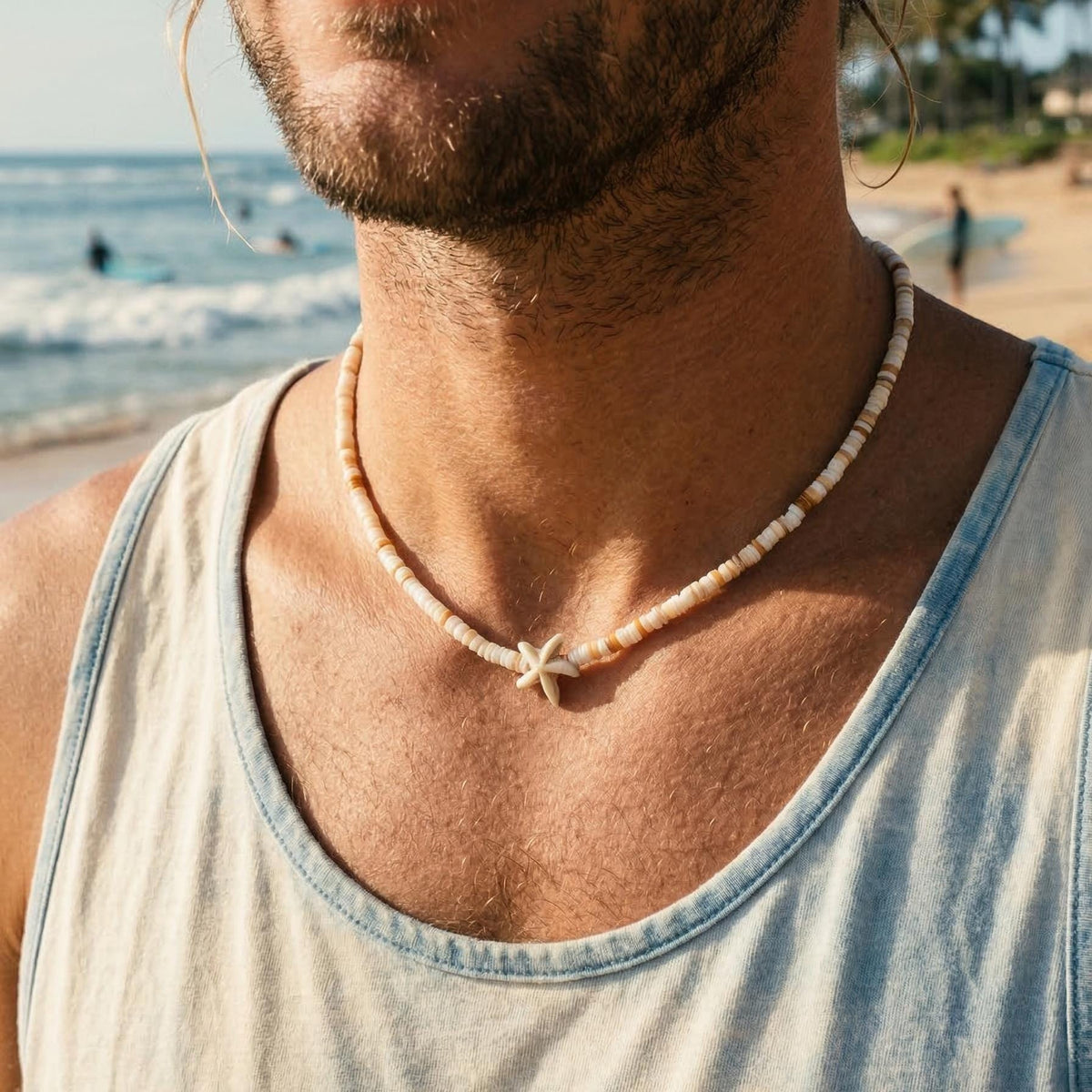Slim Starfish Shell Bead Choker