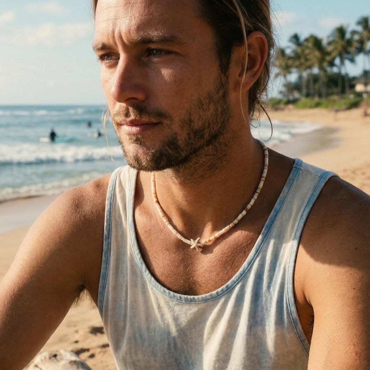 Slim Starfish Shell Bead Choker