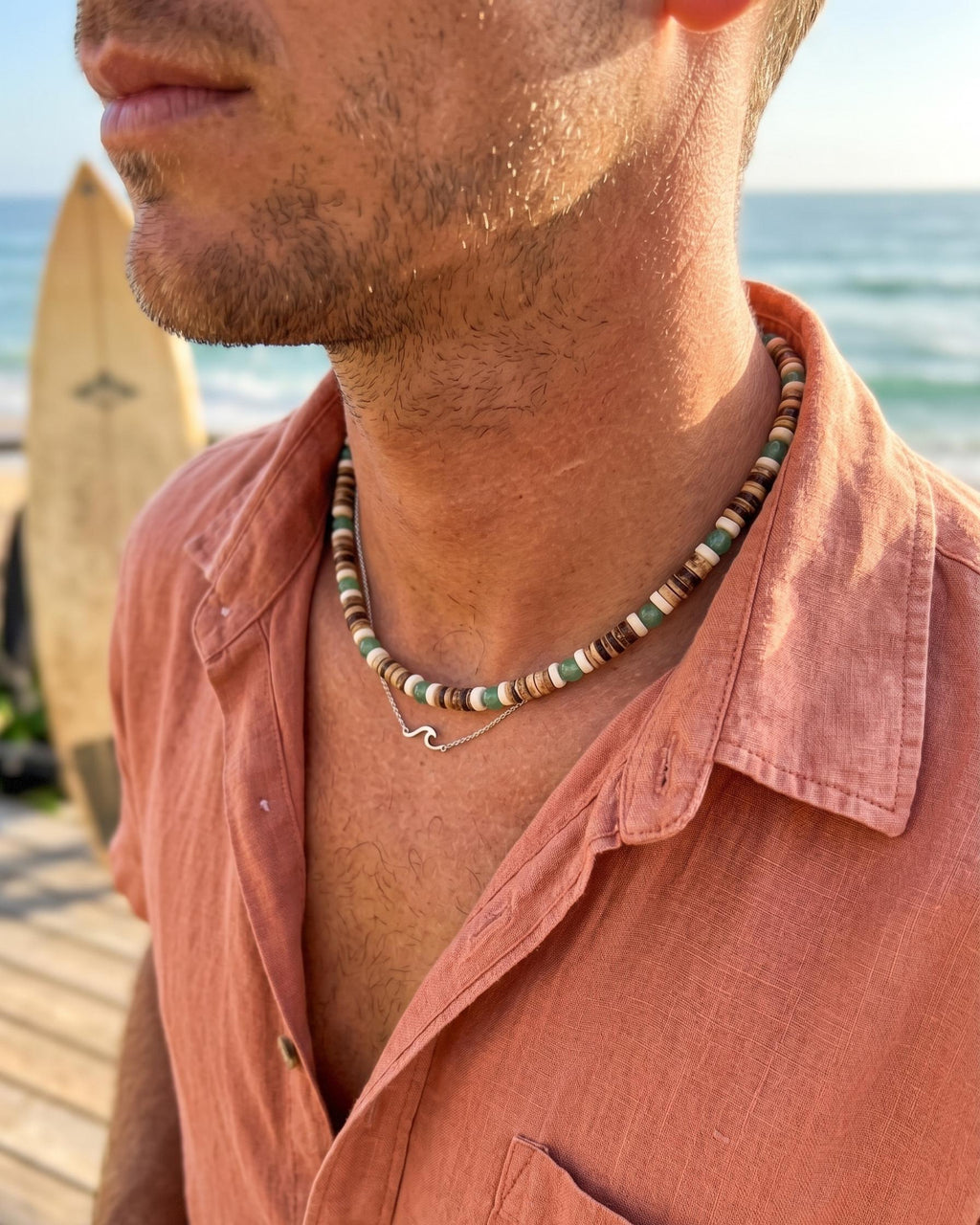Green Aventurine and Coconut Shell Necklace