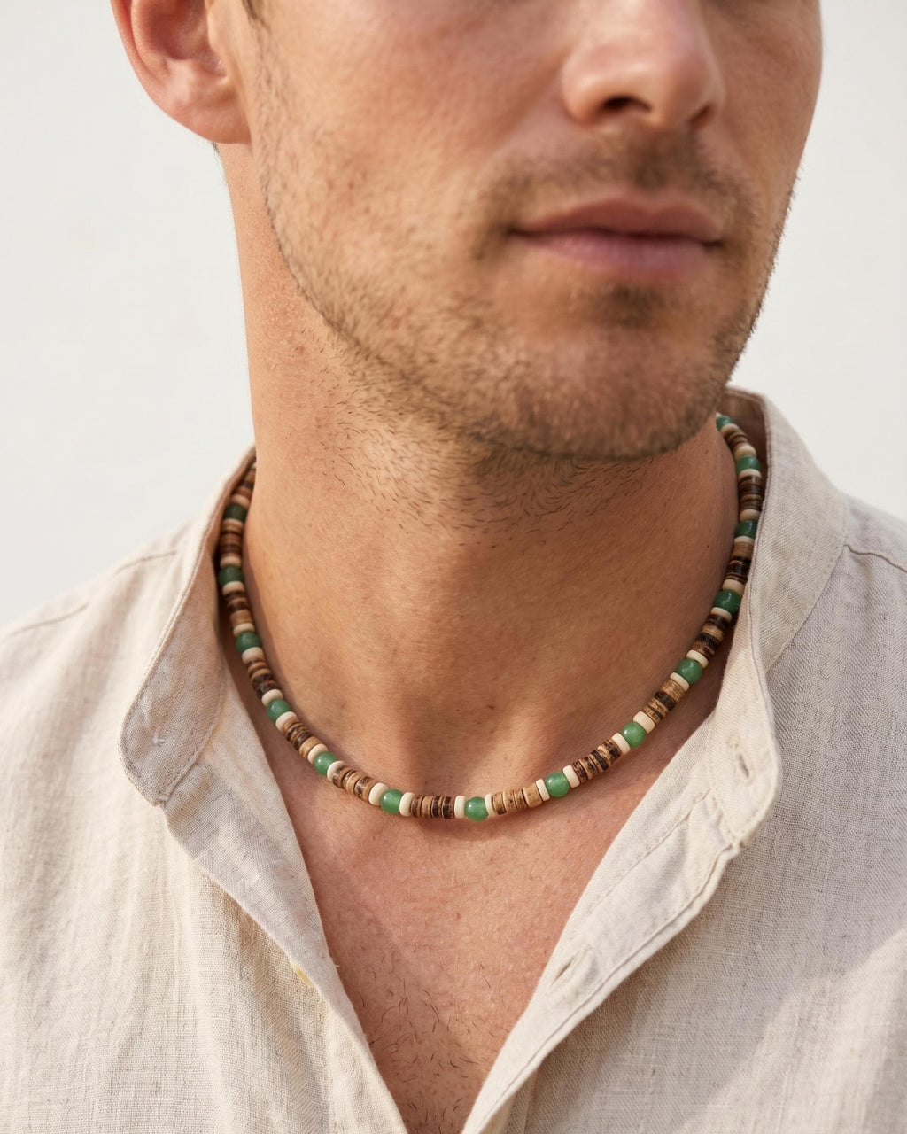 Green Aventurine and Coconut Shell Necklace