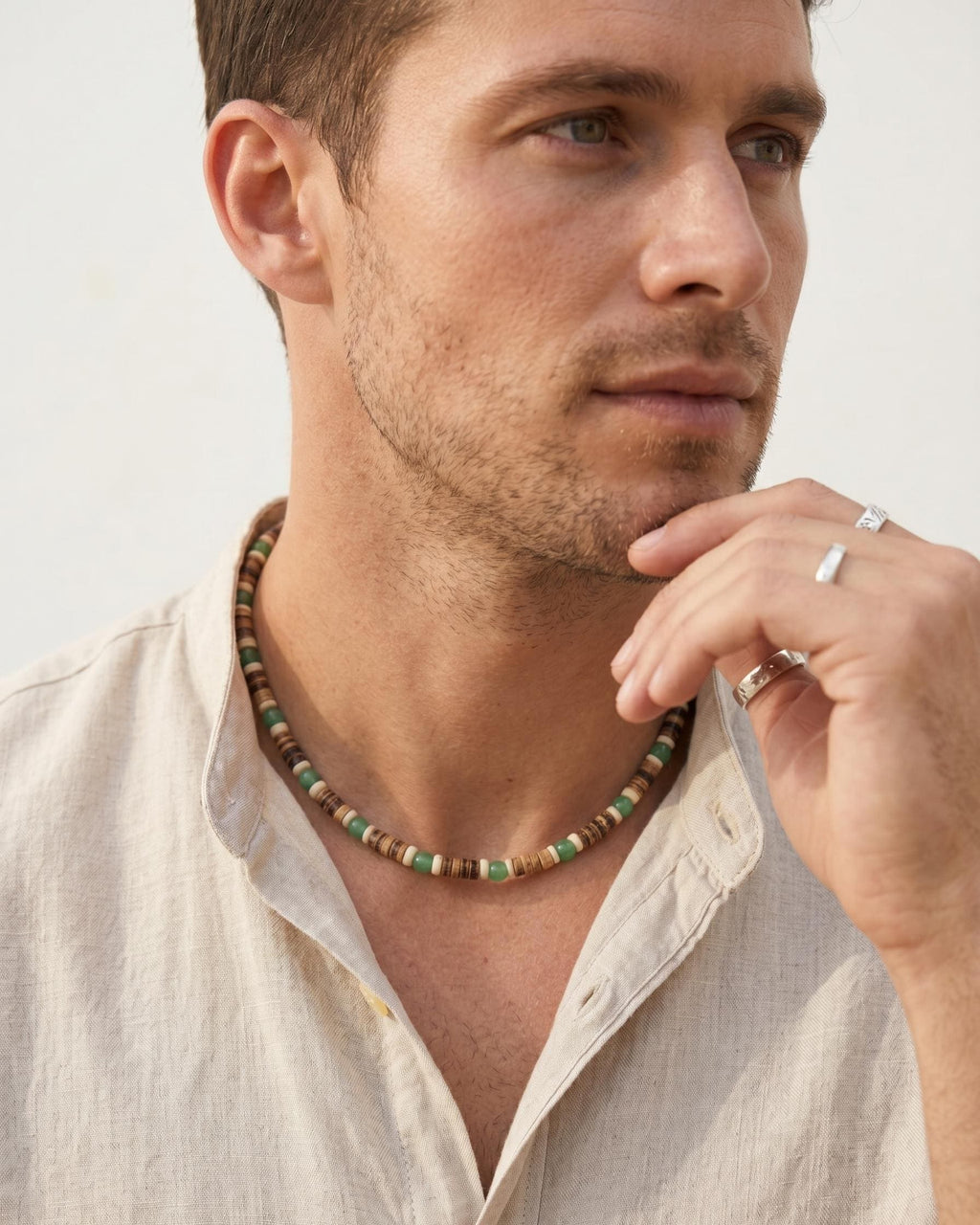 Green Aventurine and Coconut Shell Necklace