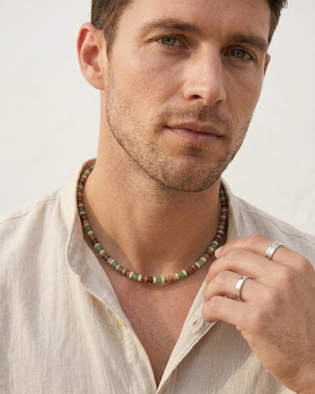 Green Aventurine and Coconut Shell Necklace
