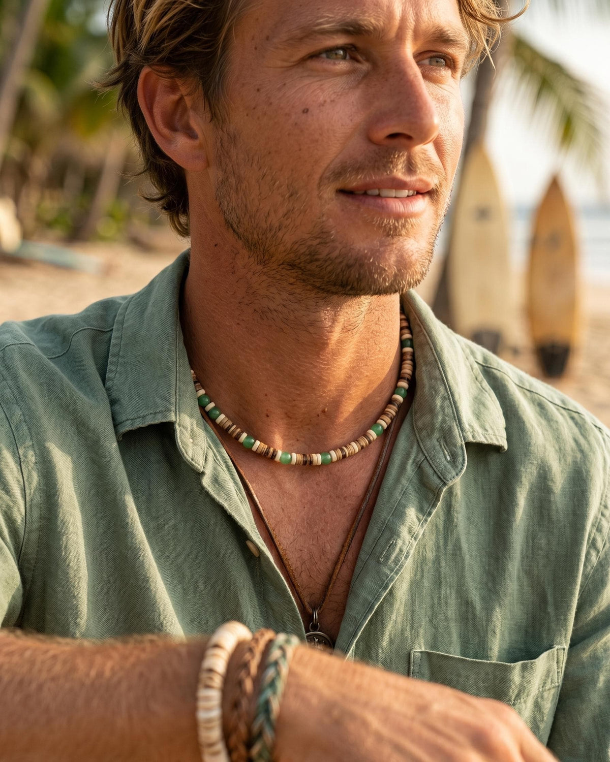 Green Aventurine and Coconut Shell Necklace