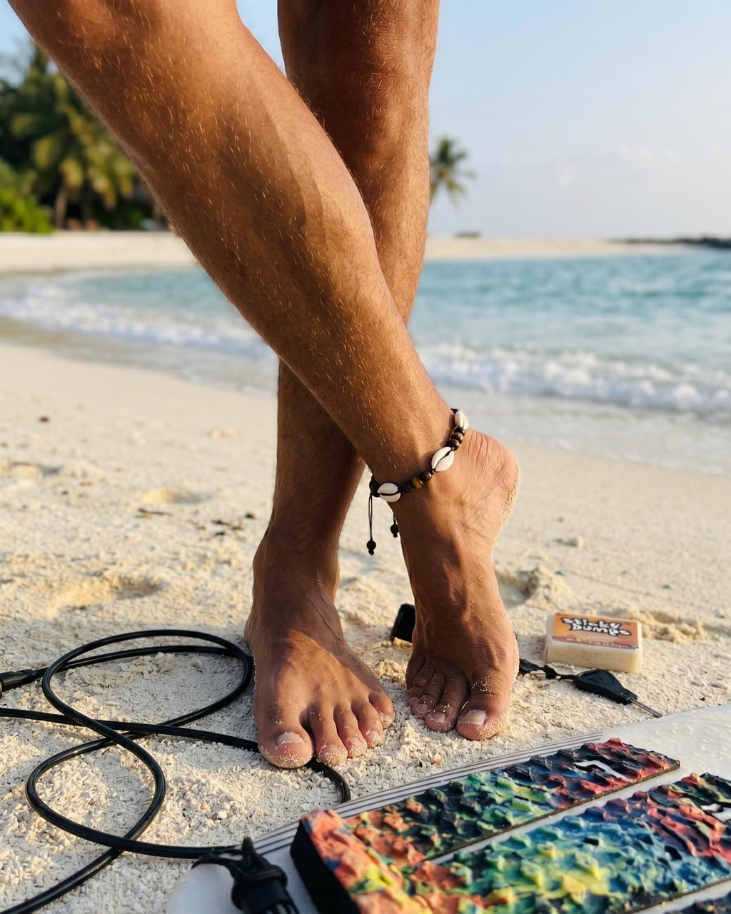 Cowrie Shell and Wood Bead Anklet