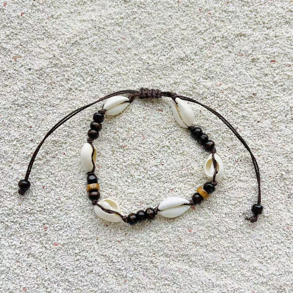 Cowrie Shell and Wood Bead Anklet
