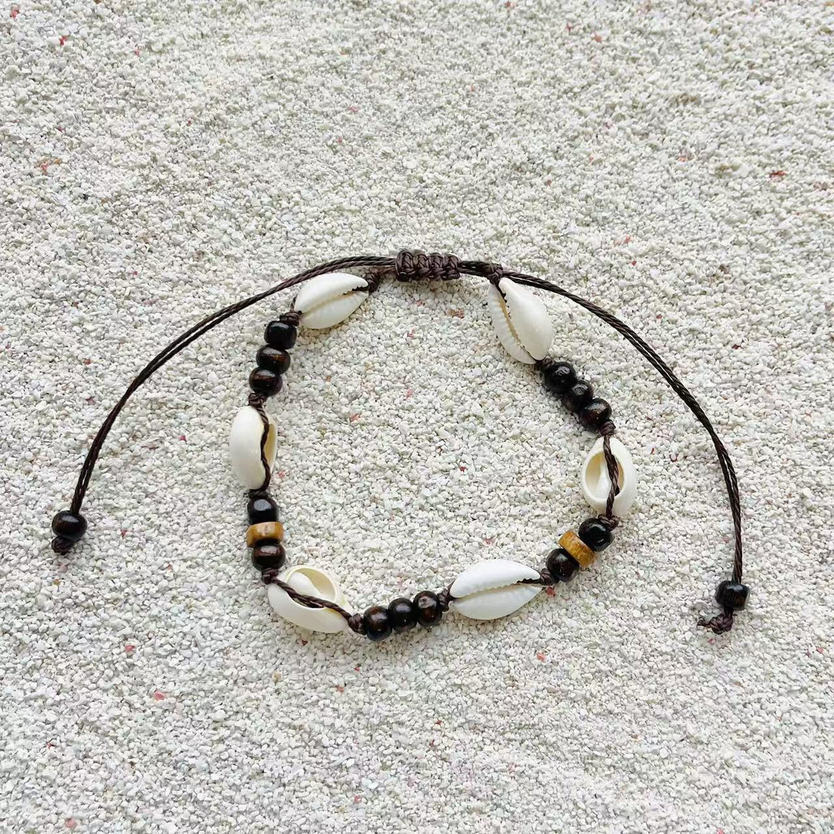 Cowrie Shell and Wood Bead Anklet