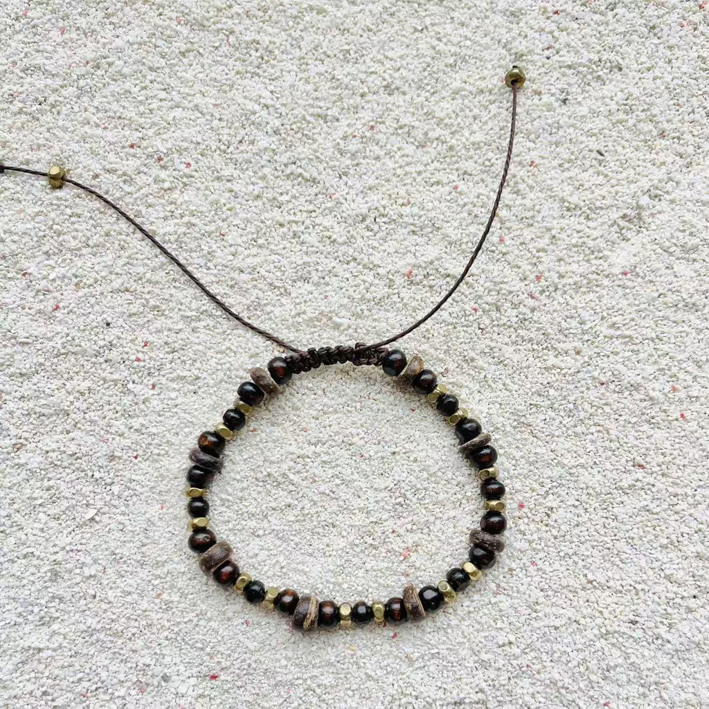 Coconut Shell and Wood Bead Anklet