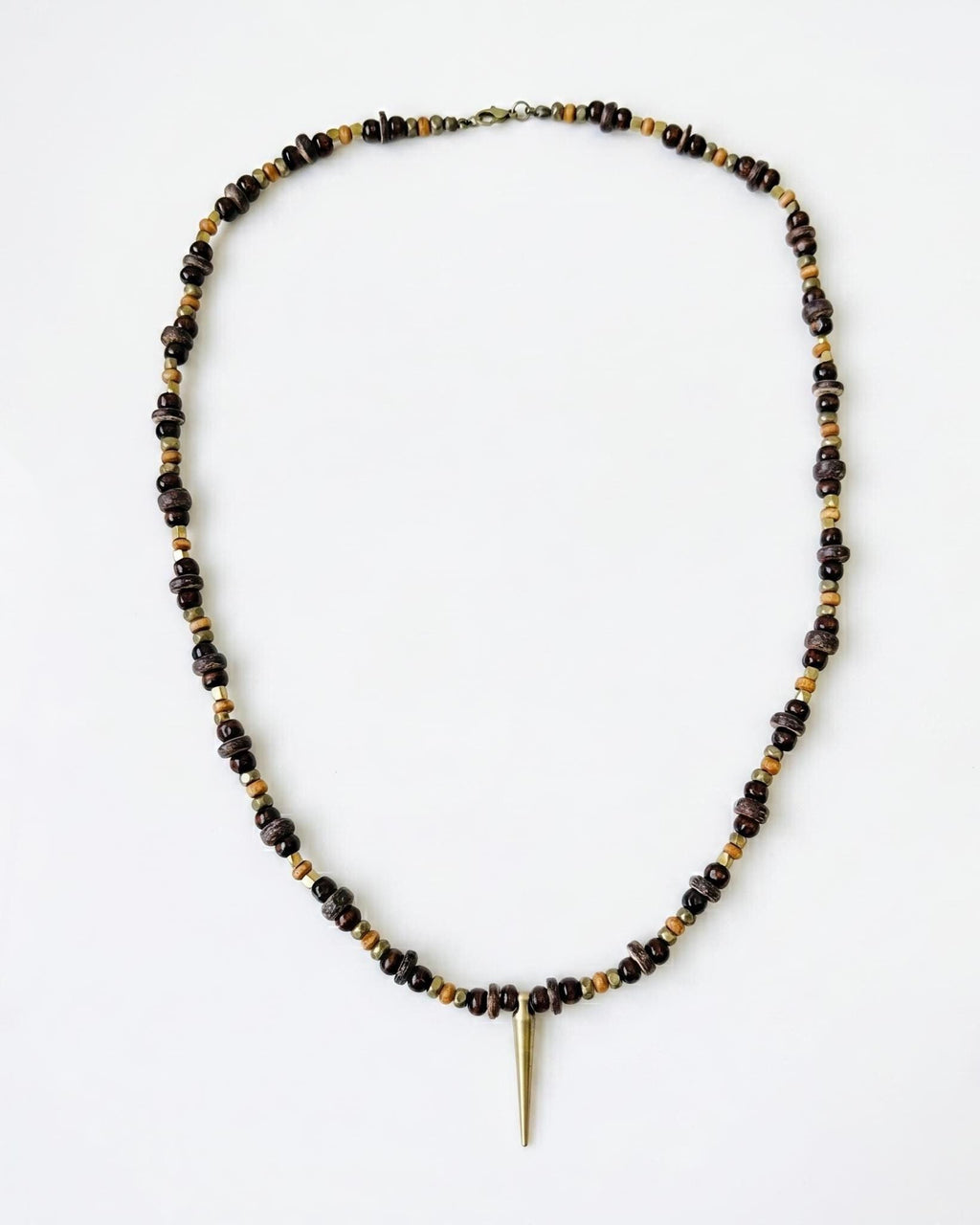 Gold Spike Pendant Bead Necklace