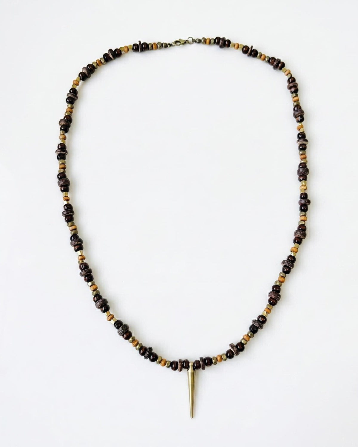 Gold Spike Pendant Bead Necklace