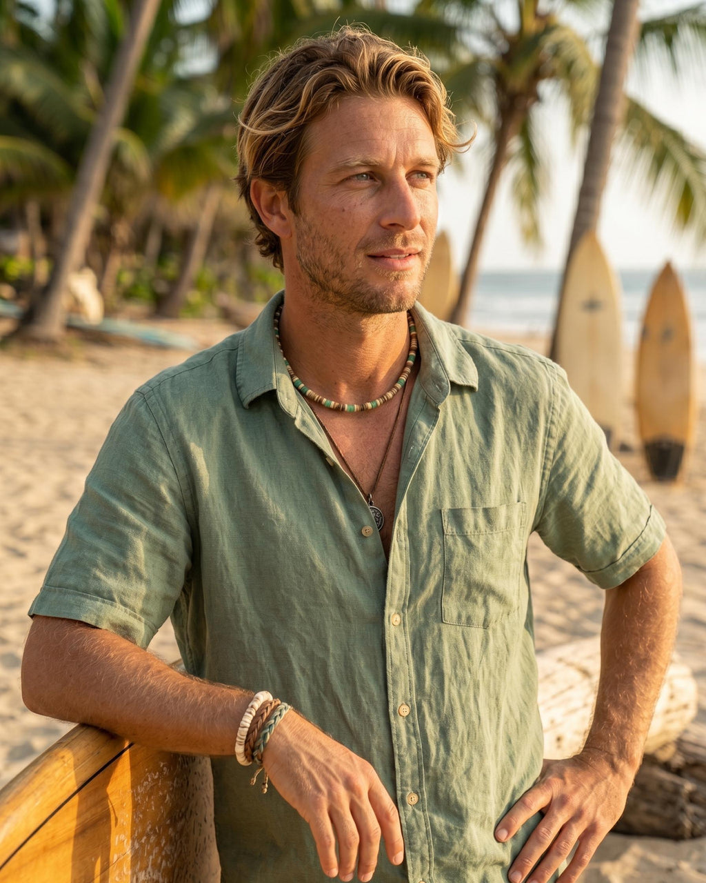 Green Aventurine and Coconut Shell Necklace