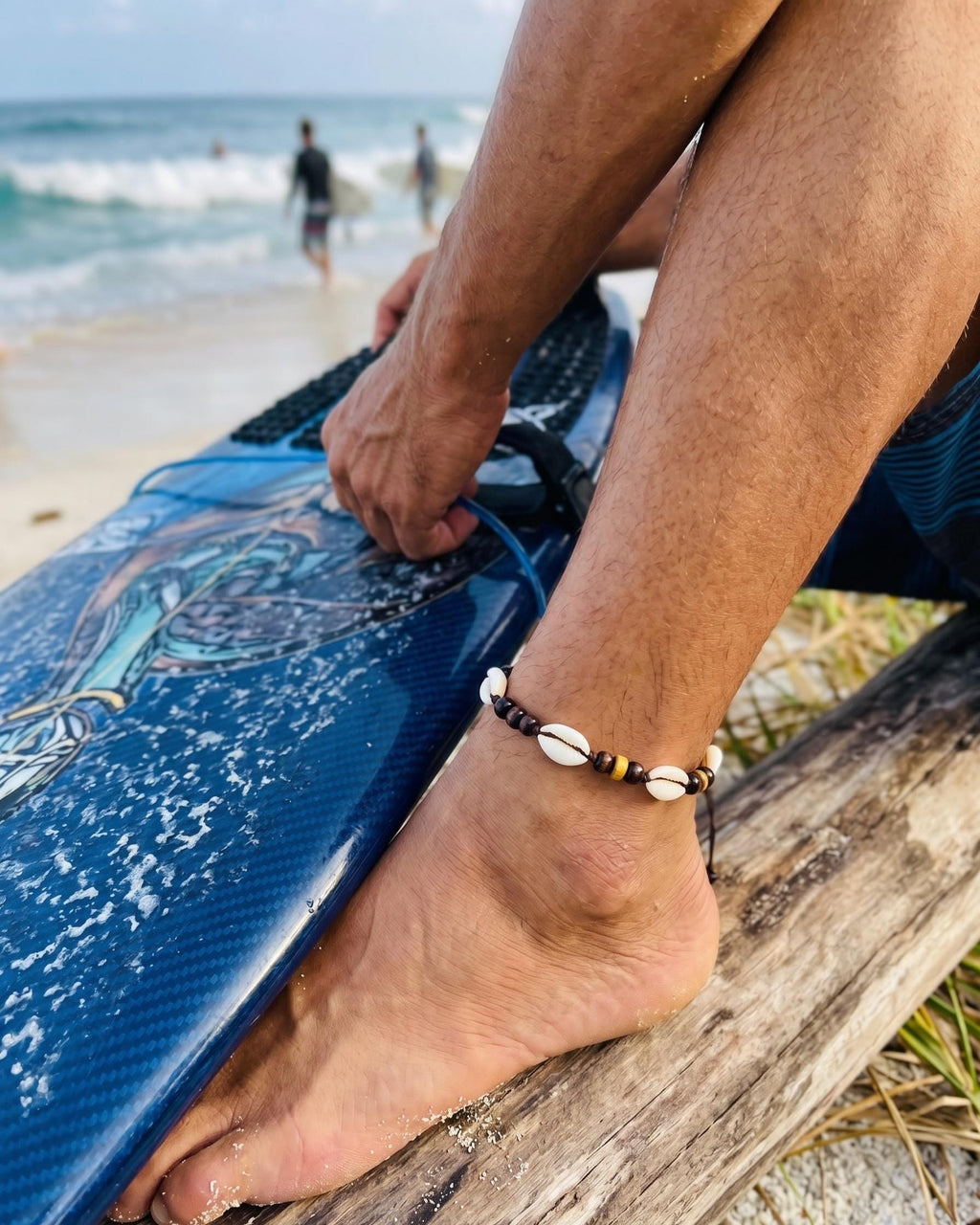 Cowrie Shell and Wood Bead Anklet