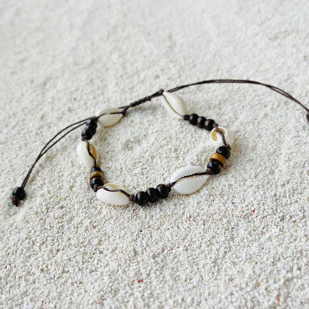 Cowrie Shell and Wood Bead Anklet